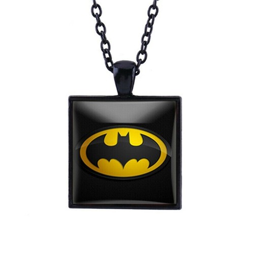 Batman Spiderman Hero Black Bronze Silver Square Pendant Necklace Free Gift Bag - Picture 16 of 25