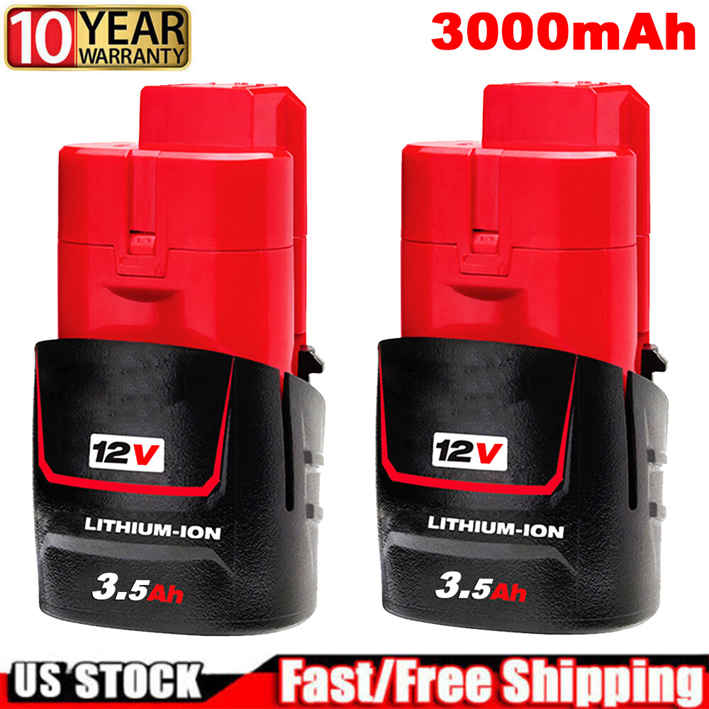 2-Pack 3.5Ah M12 12V Lithium-Ion Batteries for Milwaukee 48-11-2401 48-11-2420