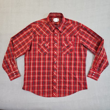Wrangler Retro Western Shirt Men's XL Red Plaid Pearl Snap Cowboy Sawtooth EUC