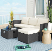 Garden Patio Furniture Set Lounge Corner Sofa Set Small Rattan Fire Pit Table