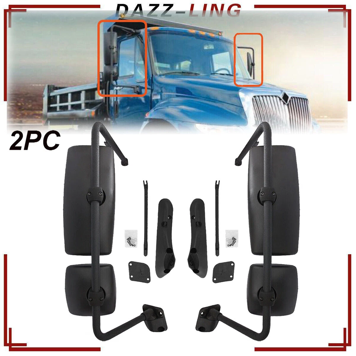 2PCS Door Mirror with Arm For 2002-2018 International 4300 4200 Black LH+RH Side