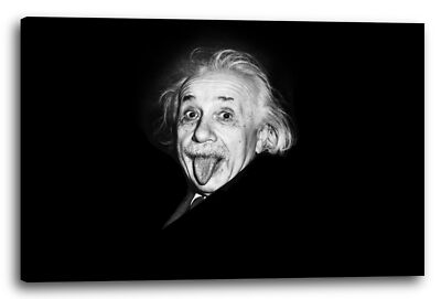 Wandbild Albert Einstein Zunge raus-gestreckt schwarzer Hintergrund