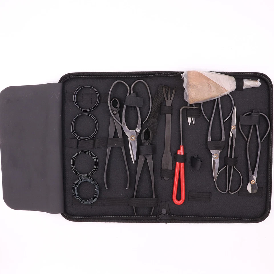 10Pcs Bonsai Tool Set Carbon Steel Kit Cutter Scissors Shears Tree Nylon Case - Image 3 of 4
