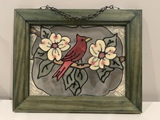 Stained Glass Style Framed Window Panel Cardinal Wall Hanging Suncatcher      