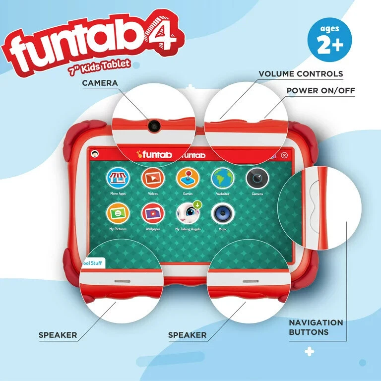 Ematic Funtab4 7" Kids Tablet with Android 8.1 Oreo (Red)- New - Image 3 of 4