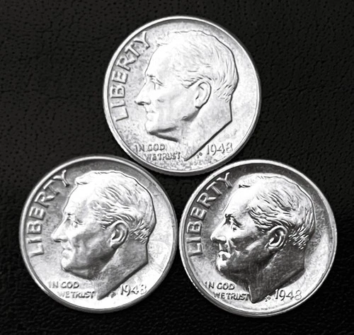 1948 P-D-S 10c SILVER Roosevelt Dimes, BU, Year Set.     (R196)