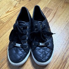 G by GUESS GG Backer 2 Black Quilted Logo Lace Up Low Top Women's Sneakers