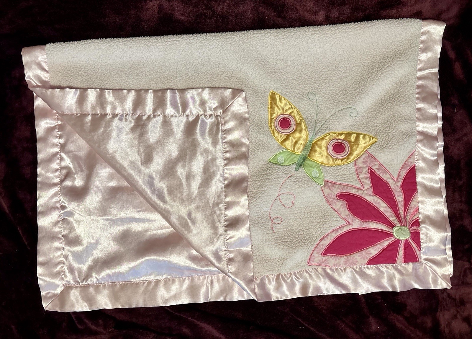 Kids Line Pink Satin Trim Blanket with Gingham and Satin Butterflies