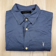AllSaints Mens Blue Slim Fit Pony Logo Long Sleeve Button Up Shirt Size Small