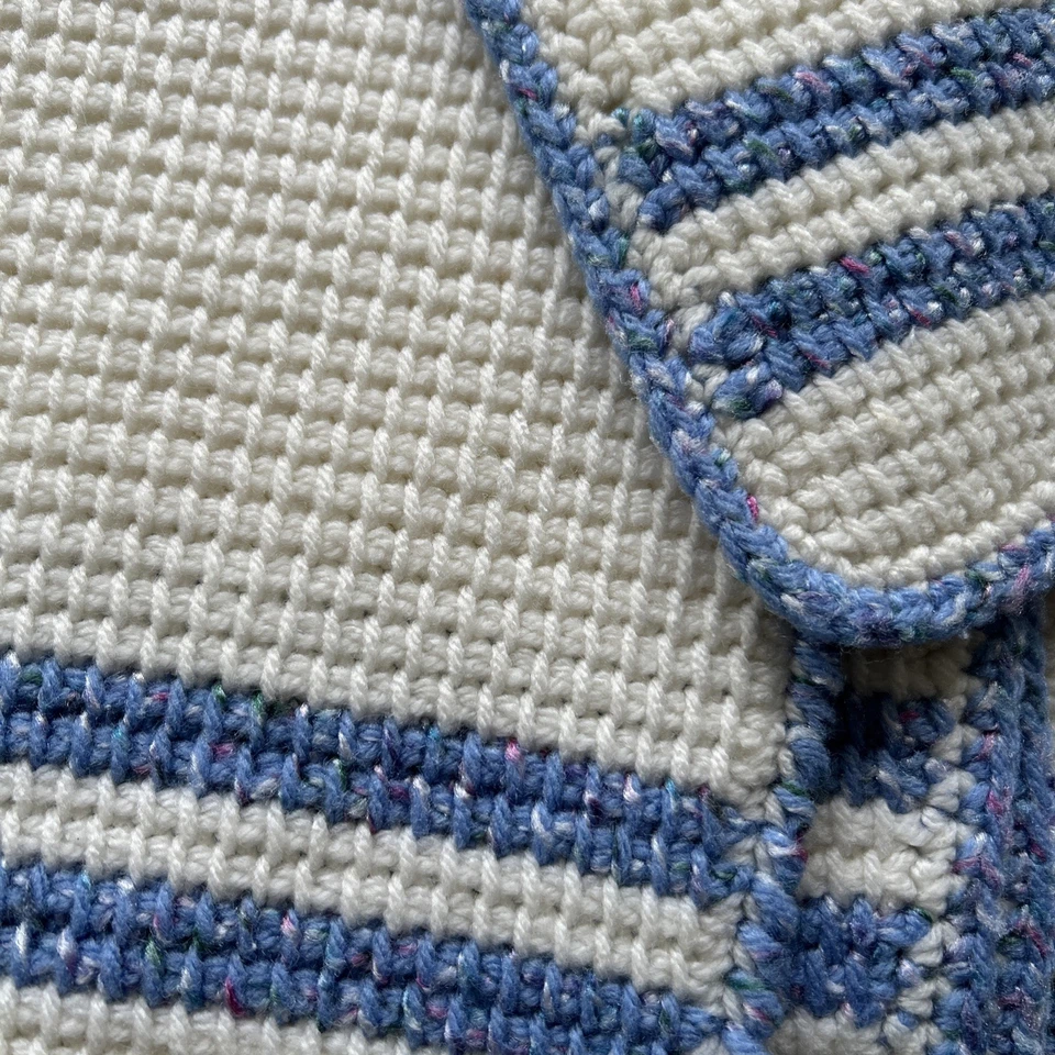 Hand Knitted Rectangular Placemats Set 7 Kitchen Dining 17X11.5 Blue, off-white - Image 2 of 3