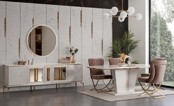 Luxus Esszimmer Essgarnitur Esstisch Set Essgruppe Tisch StüHle Kommode 7Tlg-image
