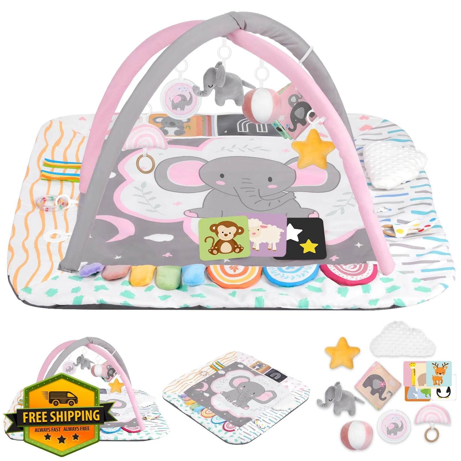 Pink Elephant Baby Play Mat Activity Gym Tummy Time 6 Toys Cards
Opens in a new window or tab