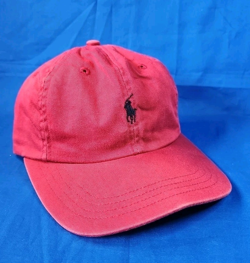 Cappello vintage Polo Ralph Lauren berretto cinturino posteriore rosso con etichetta blu pony