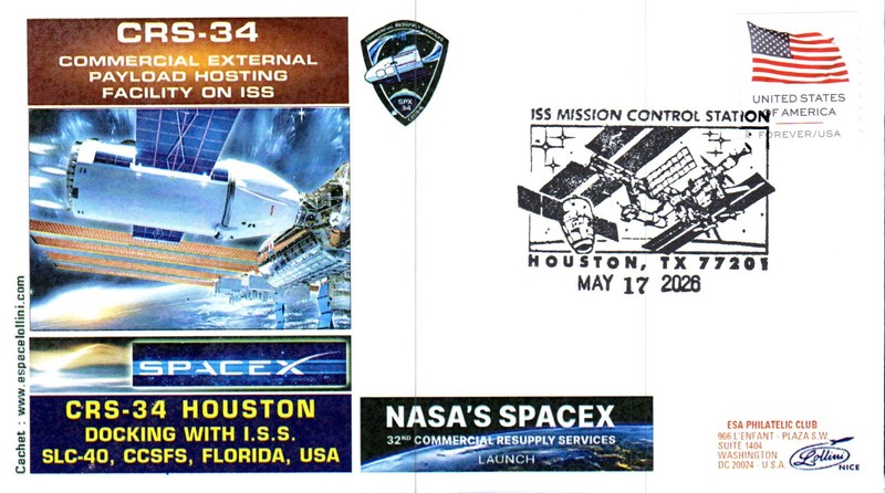 2026 SpaceX  CRS-34 Dragon Spacecraft ISS Docking Houston 17 May Lollini