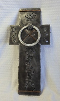VTG Hand Forged Celtic Cross Wall Hanging Blacksmith Steel, Copper Aluminum 16''