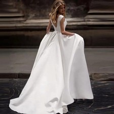 Square Neck Wedding Dresses with Long Sleeves Satin A Line Lace Bridal Gowns