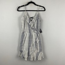 Express Striped Ruffle Wrap Cami Dress Size M White Blue Striped
