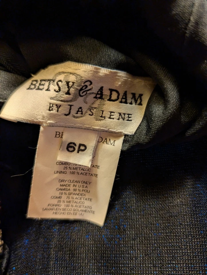 Vintage Betsy & Adam Whimsigoth Dress 6 Black & Blue Metallic Velvet Empire Maxi - Image 4 of 4