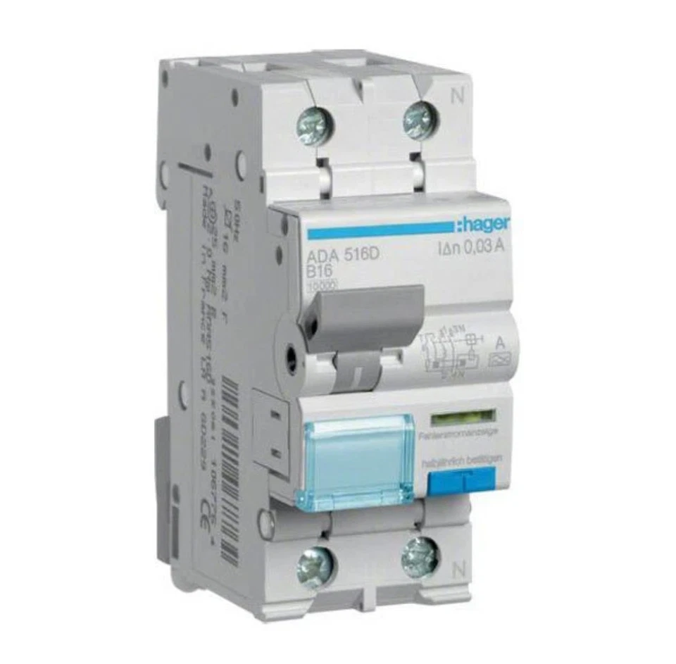 Hager Disjoncteur Interrupteur Différentiel ADA516D RCBO 16A 30ma 10Ka Ada 516 D - Photo 1/1