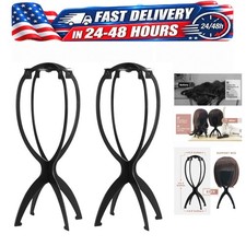 Dreamlover Wig Head Stand 2 Pack, Foldable Travel Wig Drying Stand, Black