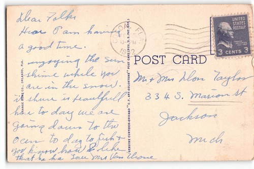 Postcard Ocean Lodge Cocoa Beach FL 1942 Curteich Linen Atlantic Seaside - Picture 2 of 2