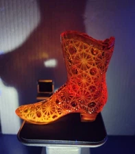 Vintage Fenton Amberina Cadmium Starburst Glass Boot 