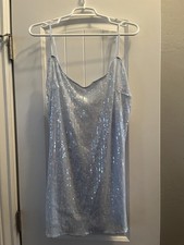 Victoria  s Secret Sequin Shimmer Mini Dress Slip Blue Large NWT
