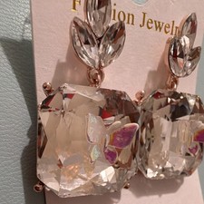 Clear Crystal Butterfly Dangle Drop Earrings Square Pink Fashion Jewelry