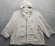 Coldwater Creek Hooded Jacket Womens Medium Tan Linen Patch Pockets Zip Front