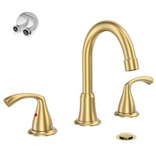 8 Inch 3 Hole 2 Handle Widespread Brushed Gold Bathroom Sink Faucet, Modern B...