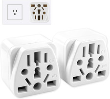 US Travel Plug Adapter, EU,UK,AU,CN,NZ to USA Type B , White 3 Prong 2 Pack