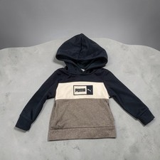 PUMA Toddler 12M Colorblock Hoodie Navy Gray White Logo EUC