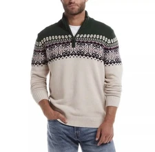 Weatherproof Vintage 1/4 Zip Holiday Sweater, 100% Cotton, Green, Men's 2XL, NEW