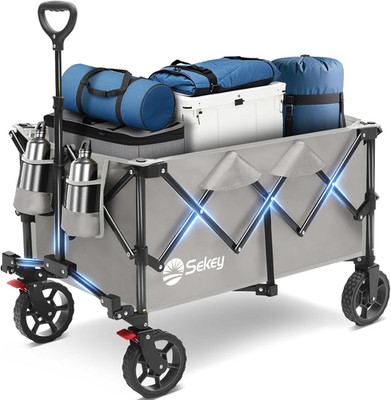 330Lb Collapsible Foldable Wagon,Heavy Duty Folding Wagon Cart- All-Terrain Whee