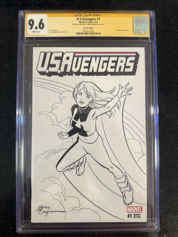 US Avengers #1 CGC SS 9.6 JUNE BRIGMAN ORIGINAL Comic Art Sketch POWER PACK Comic Art