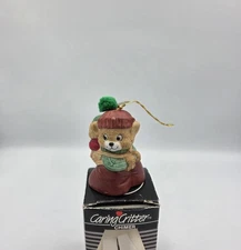 Vintage Jasco Caring Critter Chimer Bell Mother Bear Carrying Baby Cub Ornament 