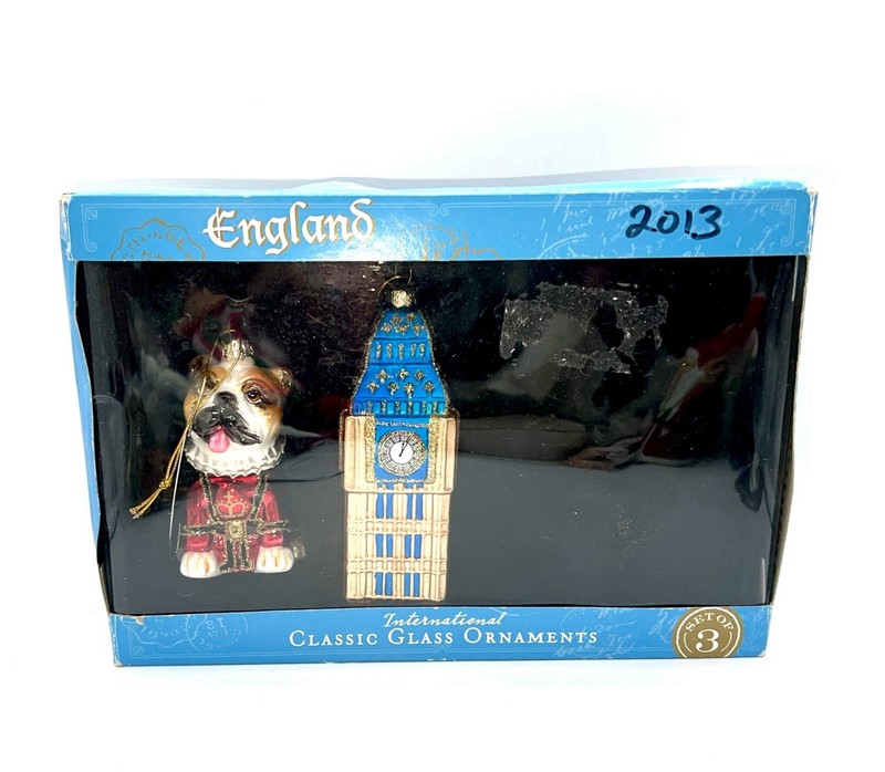 England International Classic Glass Ornaments Set Of 2 Iconic Symbols No Teapot