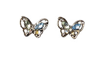 Rhinestone Butterfly Design Stud Earrings - New - Blue