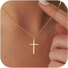 Cross Necklace for Women Trendy 14K Dainty Gold Silver Plated Cross Pendant Neck