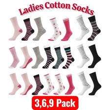 Image of Ladies Cotton Socks 3 6 9 Pack Women Causal Socks Cotton Everyday Socks 4-8 UK