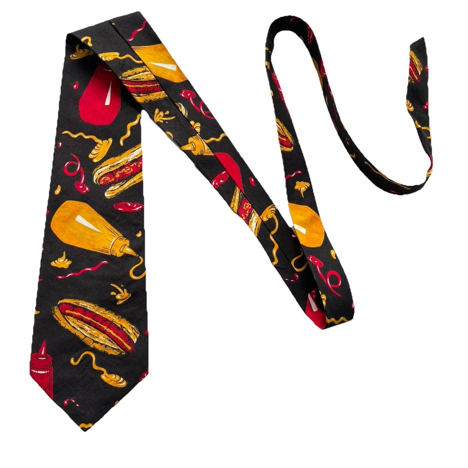 JOE BOXER NECKWEAR BLACK/RED/YELLOW HOT DOG MOTIF COTTON TIE - DESIGNER TIES USA - Image 2 of 4
