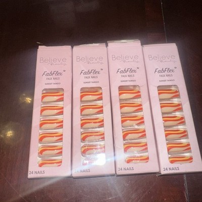 Believe Beauty FabFlex Long Length Faux Nails~Sunset Tango~24CT~Lot of 4