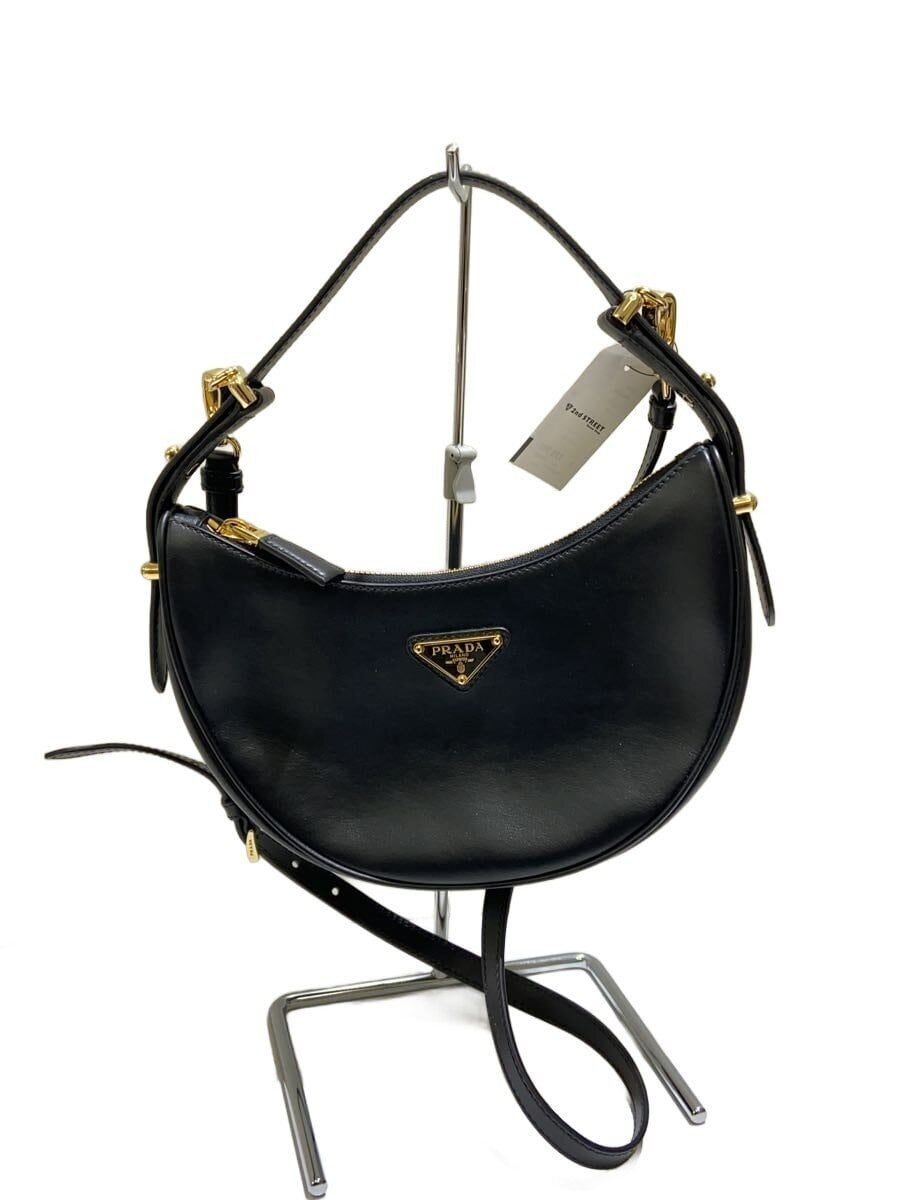 PRADA Shoulder Bag Arquet Small Scratched Leather BLK 1bc194 Used
