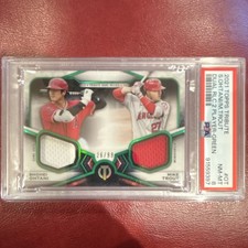 2021 Topps Tribute Dual Relics Shohei Ohtani Mike Trout Green /99 PSA 8 DR2-OT