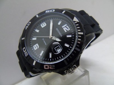 BRAND NEW MENS SEKONDA WATCH **BLACK-ION PLATING* BLACK SILICONE STRAP*