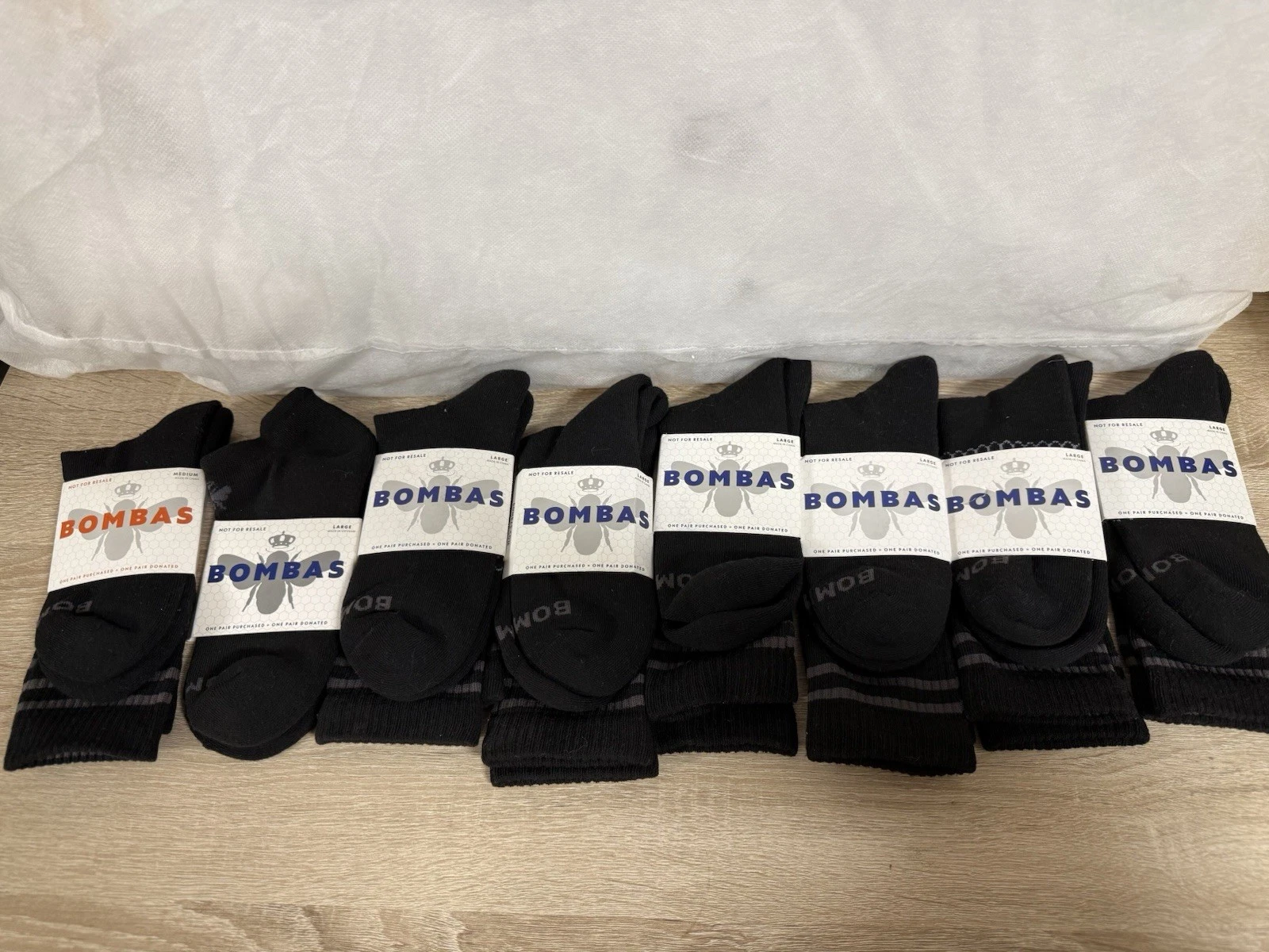Lot Of 8 Bombas Socks Mens Large & Medium Black Cushioned Crew Ankle READ