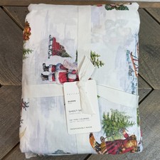POTTERY BARN NOSTALGIC SANTA SHEET SET, QUEEN 100 COTTON PERCALE CHRISTMAS