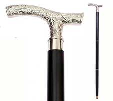 Vintage Walking Cane Wooden Walking Stick with Silver Brass Handle knob Gift ...