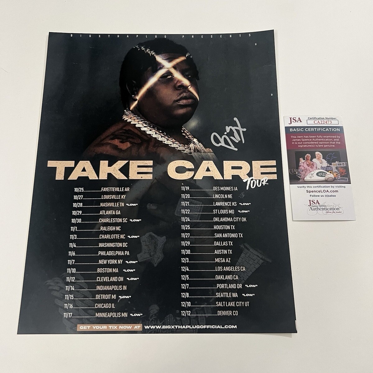 BIGXTHAPLUG SIGNED TAKE CARE TOUR 11x14 PHOTO RAPPER BIG X THA