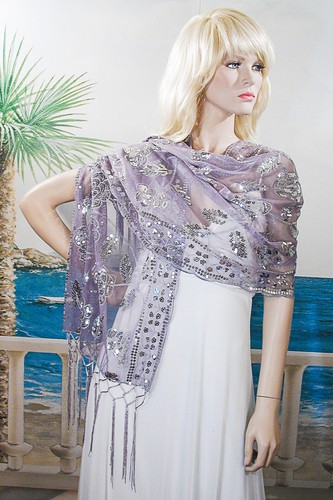 Long Sparkly Sheer Sequin Embroidery Shawl Wrap Scarf Evening Wedding - W295 - Picture 46 of 62